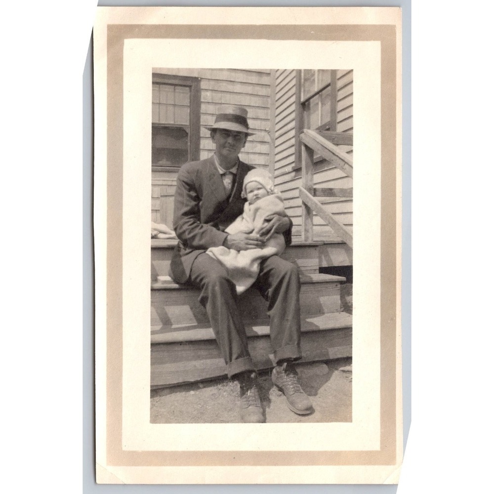 Man & Baby 1920s Snapshot Photograph Father Child Americana Family